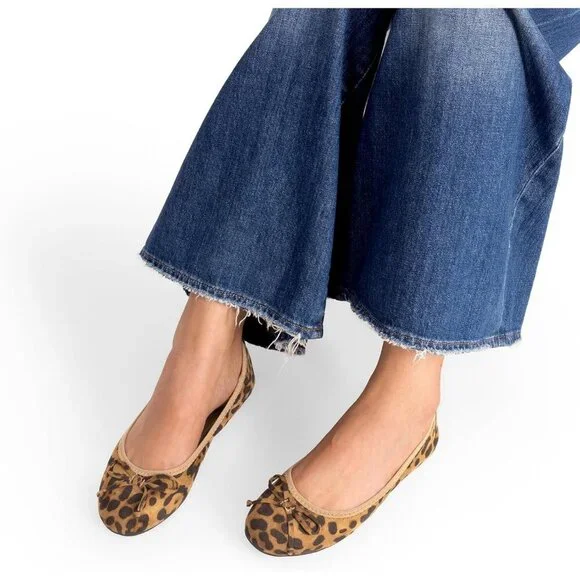 Women's Leopard Flats Foldable Ballet Bowknot Round Toe Comfort Light Weight - Picture 7 of 9
